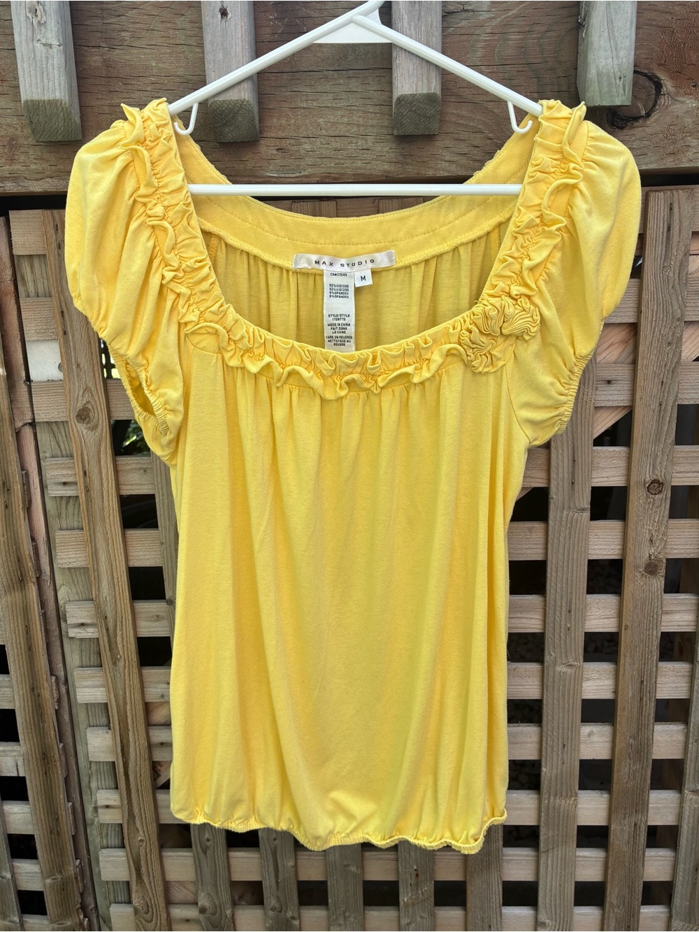 Max Studio Yellow Ruffled Scoop Neck Blouse